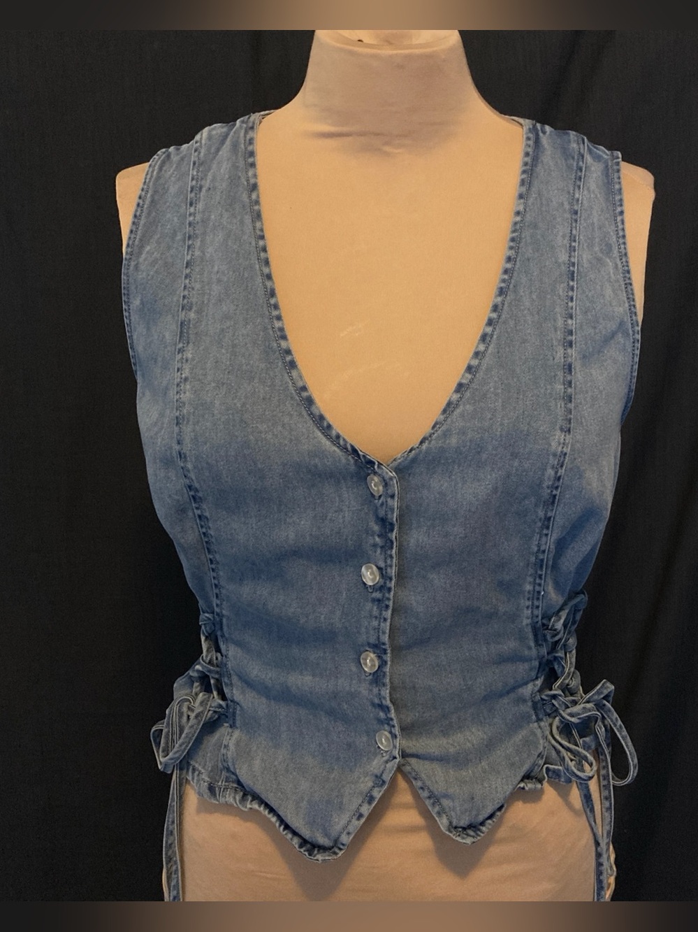 BBJ Los Angeles Denim Sleeveless Button-Front Vest with Side Laces
